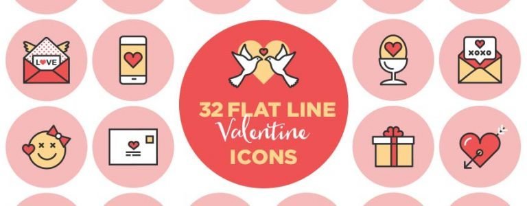 32-Flat-Line-Valentine-Icons