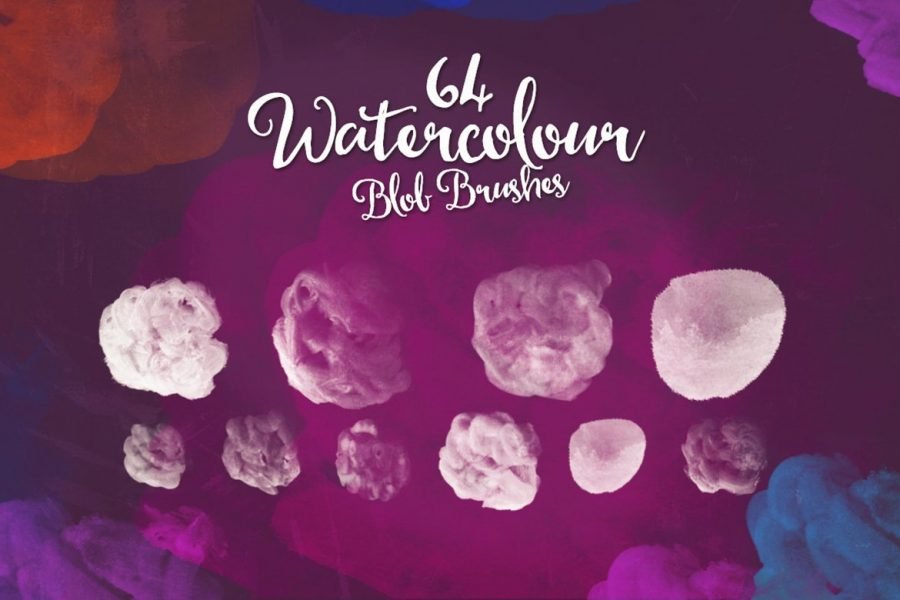 64 Watercolor Blob Photoshop Brushes by Layerform Design Co