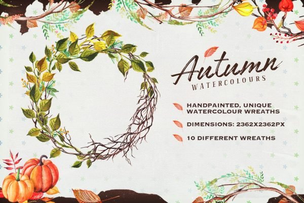 Autumn Watercolour Wreaths & Clipart Set from Layerform Design Co
