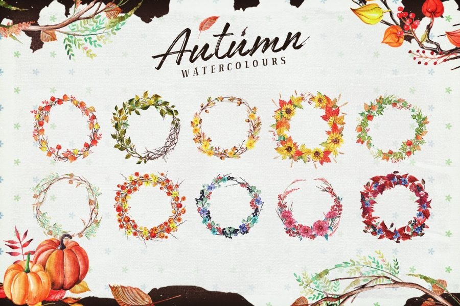 Autumn Watercolour Wreaths & Clipart Set from Layerform Design Co