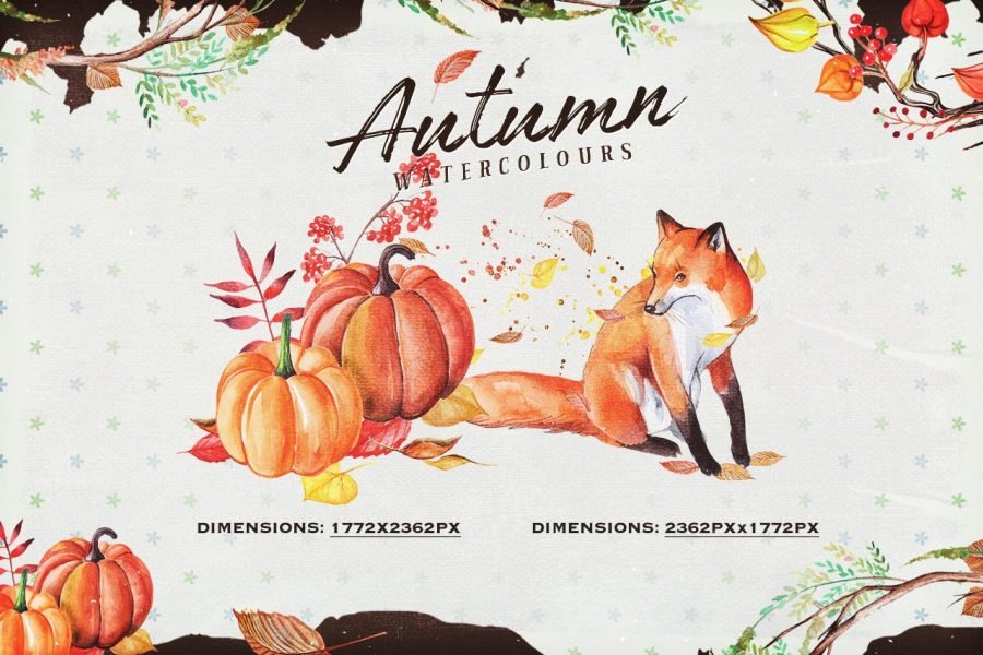 Autumn Watercolour Wreaths & Clipart Set from Layerform Design Co