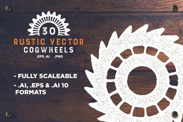 30 Rustic Vector Cogwheels by Layerform Design Co